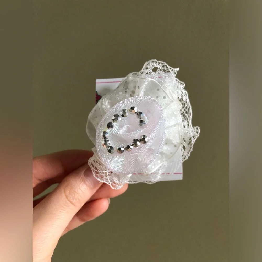 New Girls White lace Flower rhinestone hair accessory hair sliding clip Barrette